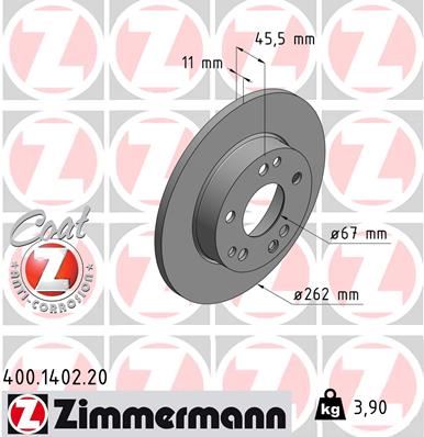 ZIMMERMANN FREN DISKI ON MERCEDES 190 W201 85 93 A2014211212 OEM: A2014211212 - ZIMMERMANN 400.1402.20 kodlu oto yedek parça görseli