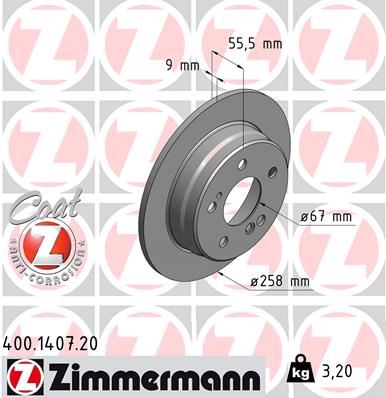 ZIMMERMANN FREN DISKI ARKA MERCEDES W201 W202 W124 C124 A2014231212 OEM: A2014231212 - ZIMMERMANN 400.1407.20 kodlu oto yedek parça görseli