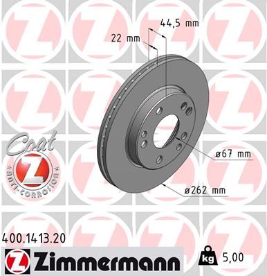 ZIMMERMANN FREN DISKI ON MERCEDES 190 W201 86 93 A2014211512 OEM: A2014211512 - ZIMMERMANN 400.1413.20 kodlu oto yedek parça görseli