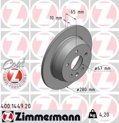 ZIMMERMANN FREN DISKI ARKA MERCEDES VITO W638 96 03 A6384230112 OEM: A6384230112 - ZIMMERMANN 400.1449.20 kodlu oto yedek parça görseli