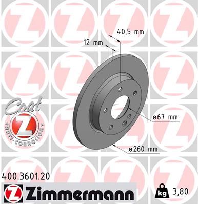 ZIMMERMANN FREN DISKI ON MERCEDES A-CLASS W168 97 04 A1684210112 OEM: A1684210112 - ZIMMERMANN 400.3601.20 kodlu oto yedek parça görseli
