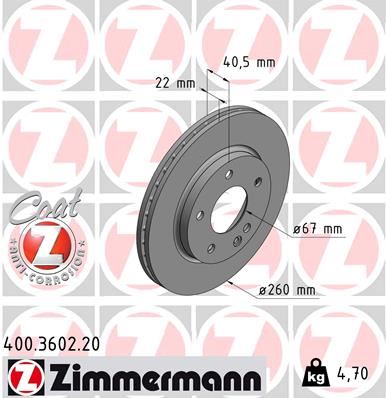 ZIMMERMANN FREN DISKI ON MERCEDES A-CLASS W168 97 04 A1684210212 OEM: A1684210212 - ZIMMERMANN 400.3602.20 kodlu oto yedek parça görseli