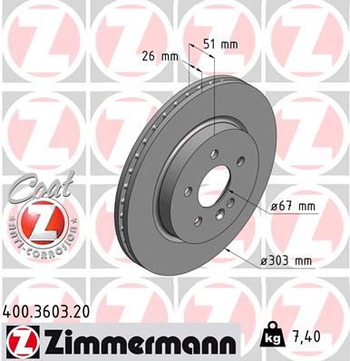 ZIMMERMANN FREN DISKI ON MERCEDES ML-CLASS W163 98 05 A1634210212 OEM: A1634210212 - ZIMMERMANN 400.3603.20 kodlu oto yedek parça görseli