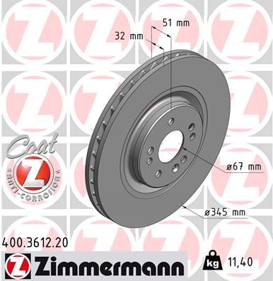 ZIMMERMANN FREN DISKI ON MERCEDES ML-CLASS W163 98 05 A1634210512 OEM: A1634210512 - ZIMMERMANN 400.3612.20 kodlu oto yedek parça görseli