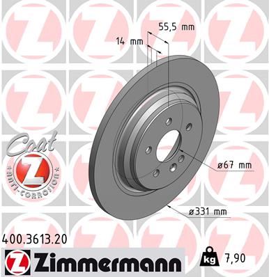 ZIMMERMANN FREN DISKI ARKA MERCEDES ML-CLASS W163 98 05 A1634230212 OEM: A1634230212 - ZIMMERMANN 400.3613.20 kodlu oto yedek parça görseli