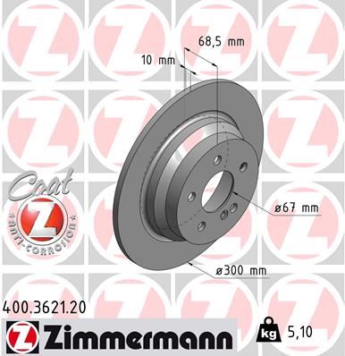 ZIMMERMANN FREN DISKI ARKA MERCEDES W211 S211 C218 W212 S212 A0004231012 OEM: A0004231012 - ZIMMERMANN 400.3621.20 kodlu oto yedek parça görseli
