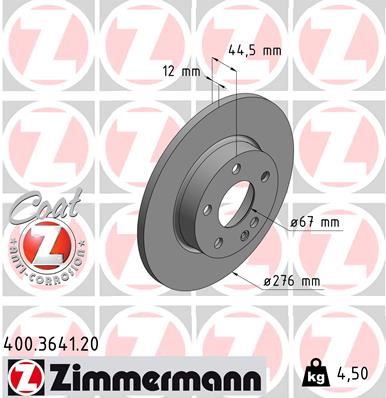 ZIMMERMANN FREN DISKI ON MERCEDES A-CLASS W169 04 12 A1694210012 OEM: A1694210012 - ZIMMERMANN 400.3641.20 kodlu oto yedek parça görseli