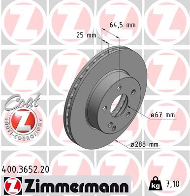ZIMMERMANN FREN DISKI ON MERCEDES C-CLASS W204 S204 C204 A0004211912 OEM: A0004211912 - ZIMMERMANN 400.3652.20 kodlu oto yedek parça görseli