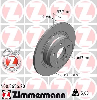 ZIMMERMANN FREN DISKI ARKA MERCEDES W204 S204 C204 C207 A207 A2044231512 OEM: A2044231512 - ZIMMERMANN 400.3656.20 kodlu oto yedek parça görseli