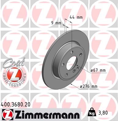 ZIMMERMANN FREN DISKI ARKA MERCEDES W176 W246 C117 A2464230012 OEM: A2464230012 - ZIMMERMANN 400.3680.20 kodlu oto yedek parça görseli