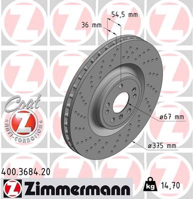 ZIMMERMANN FREN DISKI ON 4-matic MERCEDES W166 X166 C292 A1664211600 OEM: A1664211600 - ZIMMERMANN 400.3684.20 kodlu oto yedek parça görseli