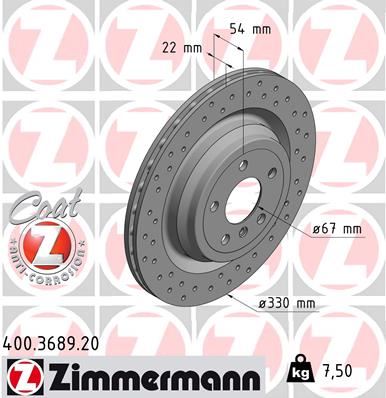ZIMMERMANN FREN DISKI ARKA MERCEDES X166 W166 A1664230412 OEM: A1664230412 - ZIMMERMANN 400.3689.20 kodlu oto yedek parça görseli