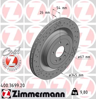 ZIMMERMANN FREN DISKI ARKA MERCEDES X166 W166 C292 A1664230512 OEM: A1664230512 - ZIMMERMANN 400.3699.20 kodlu oto yedek parça görseli
