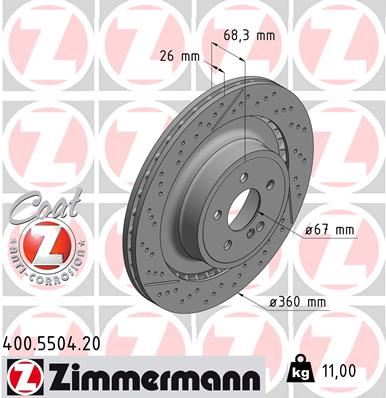 ZIMMERMANN FREN DISKI ARKA MERCEDES C204 C218 X218 W212 S212 OEM: A2124230412 - ZIMMERMANN 400.5504.20 kodlu oto yedek parça görseli