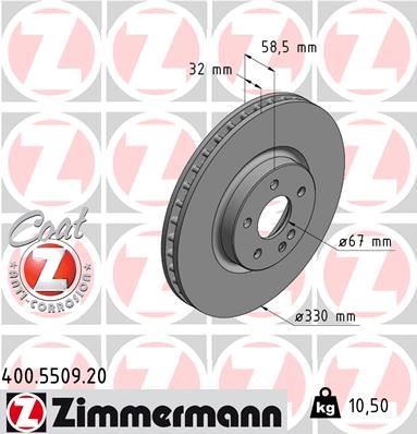 ZIMMERMANN FREN DISKI ON MERCEDES VITO W447 14 A4474210012 OEM: A4474210012 - ZIMMERMANN 400.5509.20 kodlu oto yedek parça görseli