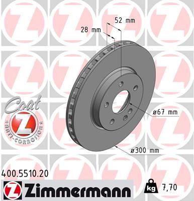 ZIMMERMANN FREN DISKI ON MERCEDES VITO W447 14 A4474210312 OEM: A4474210312 - ZIMMERMANN 400.5510.20 kodlu oto yedek parça görseli
