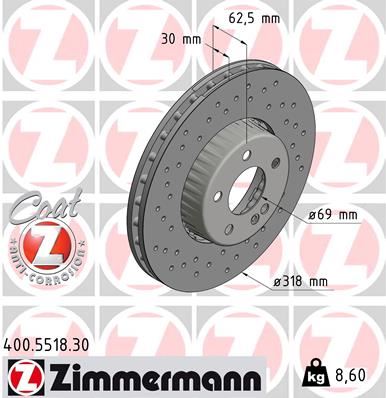ZIMMERMANN FREN DISKI ON MERCEDES C-CLASS W205 S205 C205 A205 A0004212112 OEM: A0004212112 - ZIMMERMANN 400.5518.30 kodlu oto yedek parça görseli