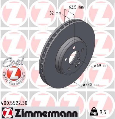 ZIMMERMANN FREN DISKI ON MERCEDES W205 S205 C205 A205 W213 S213 C238 A238 X253 C253 A0004212712 OEM: A0004212712 - ZIMMERMANN 400.5522.30 kodlu oto yedek parça görseli