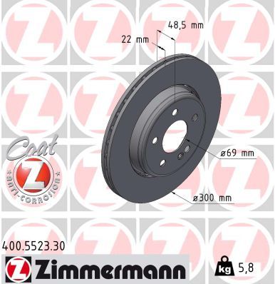 ZIMMERMANN FREN DISKI ARKA MERCEDES W205 S205 C205 A205 C257 W213 C238 A0004231812 OEM: A0004231812 - ZIMMERMANN 400.5523.30 kodlu oto yedek parça görseli