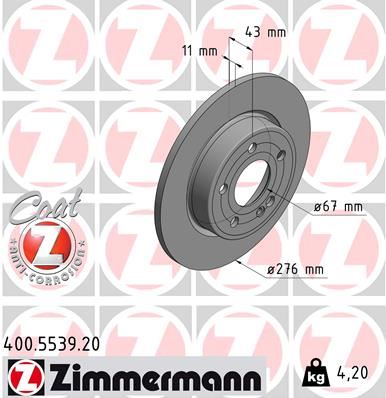 ZIMMERMANN FREN DISKI ARKA MERCEDES W177 W247 C118 A2474230112 OEM: A2474230112 - ZIMMERMANN 400.5539.20 kodlu oto yedek parça görseli