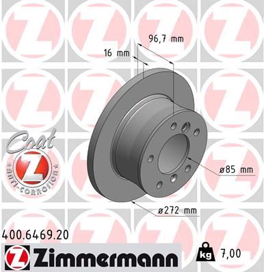 ZIMMERMANN FREN DISKI ARKA MERCEDES SPRINTER B901 B904 . VW LT 28-35-46 TEK TEKER A9024230312-2D0615601A OEM: A9024230312-2D0615601A - ZIMMERMANN 400.6469.20 kodlu oto yedek parça görseli