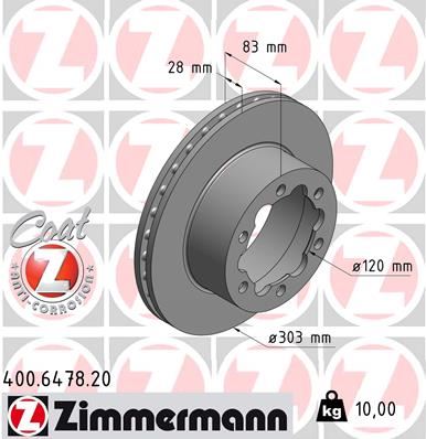 ZIMMERMANN FREN DISKI ARKA MERCEDES SPRINTER B906 B907 . VW CRAFTER 30-35-50 CIFT TEKER A9064230112-2E0615601 OEM: A9064230112-2E0615601 - ZIMMERMANN 400.6478.20 kodlu oto yedek parça görseli