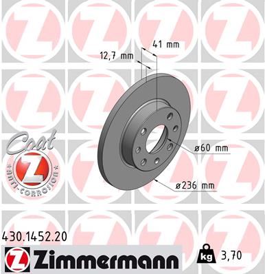 ZIMMERMANN ÖN FREN AYNASI CORSA B-ASTRA F-VECTRA A-ASCONA C-COMBO B 94-01 236x13x4DL DOLU 93182290-569013-90008005-569030 OEM: 93182290-569013-90008005-569030 - ZIMMERMANN 430.1452.20 kodlu oto yedek parça görseli