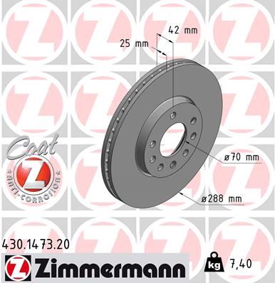 ZIMMERMANN ÖN FREN AYNASI VECTRA B 96 02 SAAB 9-2/9-3 93 03 288x25x7DLxHAVALI 32025723-569357-93182306 569056-90512029-569009-93182284 OEM: 569056-90512029-569009-93182284 - ZIMMERMANN 430.1473.20 kodlu oto yedek parça görseli
