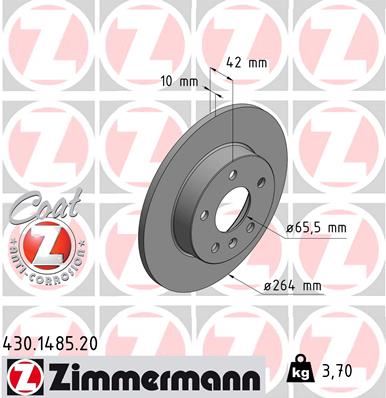 ZIMMERMANN ARKA FREN AYNASI ASTRA H-COMBO C 02 MERIVA A-B 03 ASTRA G 1.8-2.0 98 ZAFIRA A 264x10x5DL 95526658-569109-9117772-90575113 OEM: 95526658-569109-9117772-90575113 - ZIMMERMANN 430.1485.20 kodlu oto yedek parça görseli