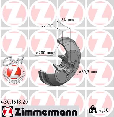 ZIMMERMANN ARKA FREN KAMPANASI CORSA A 83-92 -CORSA B-TIGRA A 93-02 ABS SİZ 418117-90007526-90135504 OEM: 418117-90007526-90135504 - ZIMMERMANN 430.1618.20 kodlu oto yedek parça görseli