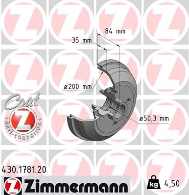 ZIMMERMANN ARKA FREN KAMPANASI CORSA A 83-92 -CORSA B-TIGRA A 93-02 ABS Lİ 90509107-418025-90425919-90425920 OEM: 90509107-418025-90425919-90425920 - ZIMMERMANN 430.1781.00 kodlu oto yedek parça görseli