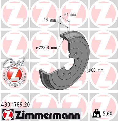 ZIMMERMANN ARKA KAMPANA CORSA D 07 CORSA E 14 ADAM 13 PUNTO-GRANDE PUNTO 05 274x228x61x48x4DL 14 İNÇ 51901444-51901443-55703043 55704058-568000-55701380-568270 OEM: 55704058-568000-55701380-568270 - ZIMMERMANN 430.1789.20 kodlu oto yedek parça görseli