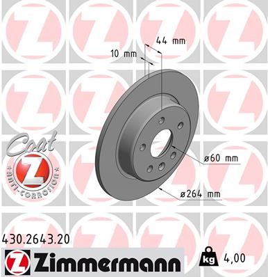 ZIMMERMANN ARKA FREN AYNASI ASTRA K 15 264x60x5DL DOLU 13509119-13514612-13597355 OEM: 13509119-13514612-13597355 - ZIMMERMANN 430.2643.20 kodlu oto yedek parça görseli