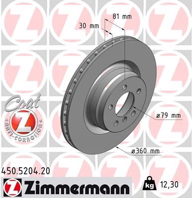 ZIMMERMANN FREN DISKI ON RANGE ROVER 3 VOGUE L322 05 12 LR031843-SDB500193-SDB500192 OEM: LR031843-SDB500193-SDB500192 - ZIMMERMANN 450.5204.20 kodlu oto yedek parça görseli