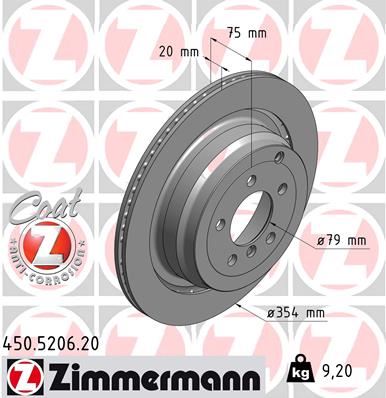 ZIMMERMANN FREN DISKI ARKA RANGE ROVER 3 VOGUE L322 02 12 LR031844-SDB500202-LR017804 OEM: LR031844-SDB500202-LR017804 - ZIMMERMANN 450.5206.20 kodlu oto yedek parça görseli