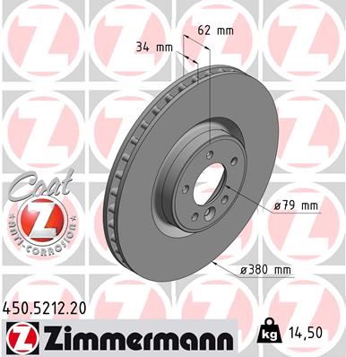 ZIMMERMANN FREN DISKI ON 20 INC R.R 4 L405 17 R.R SPORT I L320 09 13 R.R SPORT L494 14 LR016176 OEM: LR016176 - ZIMMERMANN 450.5212.20 kodlu oto yedek parça görseli