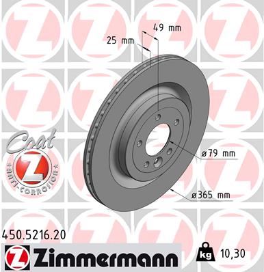 ZIMMERMANN FREN DISKI ARKA 20 INC RANGE ROVER SPORT 2 L494 13 16 RANGE ROVER 4 VOGUE L405 12 LR033303-LR161899-LR099038 OEM: LR033303-LR161899-LR099038 - ZIMMERMANN 450.5216.20 kodlu oto yedek parça görseli