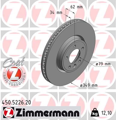 ZIMMERMANN FREN DISKI ON 18 INC RANGE ROVER SPORT 2 L494 13 16 RANGE ROVER 4 VOGUE L405 12 DISCOVERY 5 L462 16 LR081594-LR161889 OEM: LR081594-LR161889 - ZIMMERMANN 450.5226.20 kodlu oto yedek parça görseli