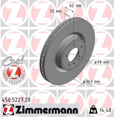 ZIMMERMANN FREN DISKI ON 19 INC RANGE ROVER SPORT 2 L494 13 16 RANGE ROVER 4 VOGUE L405 12 DISCOVERY 5 L462 16 LR098967-LR161893 OEM: LR098967-LR161893 - ZIMMERMANN 450.5227.20 kodlu oto yedek parça görseli