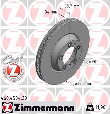 ZIMMERMANN FREN DISKI ON SOL PORSCHE CAYENNE 9YA 17 PANAMERA 971 16 350 mm - 34 mm 971615301-9Y0615301 OEM: 971615301-9Y0615301 - ZIMMERMANN 460.4504.20 kodlu oto yedek parça görseli