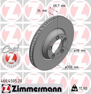 ZIMMERMANN FREN DISKI ON SAG PORSCHE CAYENNE 9YA 17 PANAMERA 971 16 350 MM - 34 MM 971615302-9Y0615302 OEM: 971615302-9Y0615302 - ZIMMERMANN 460.4505.20 kodlu oto yedek parça görseli