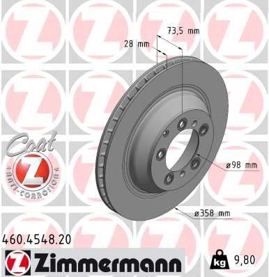 ZIMMERMANN FREN DİSK ARKA PORSCHE TAYCAN 2019 358 MM - 28 MM 9Y0615601B OEM: 9Y0615601B - ZIMMERMANN 460.4548.20 kodlu oto yedek parça görseli