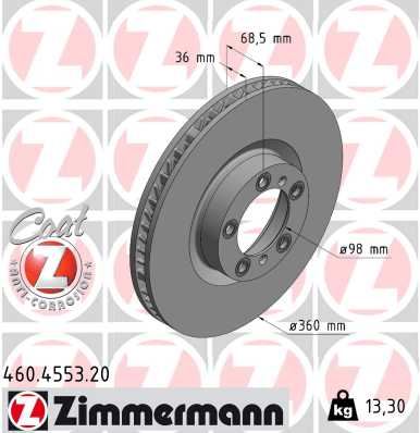 ZIMMERMANN FREN DİSK ON SOL PORSCHE CAYENNE 9YA 17 PANAMERA 971 16 360 mm - 36 mm 9J1615301A-9Y0615301A OEM: 9J1615301A-9Y0615301A - ZIMMERMANN 460.4553.20 kodlu oto yedek parça görseli