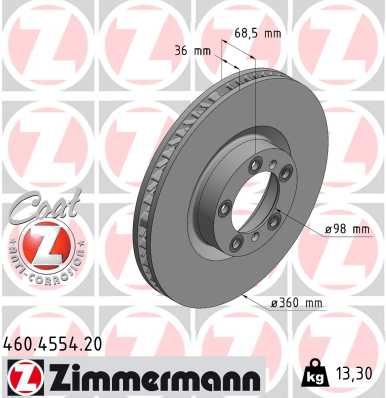 ZIMMERMANN FREN DISKI ON SAG PORSCHE CAYENNE 9YA 17 PANAMERA 971 16 360 MM - 36MM 9J1615302A-9Y0615302A OEM: 9J1615302A-9Y0615302A - ZIMMERMANN 460.4554.20 kodlu oto yedek parça görseli