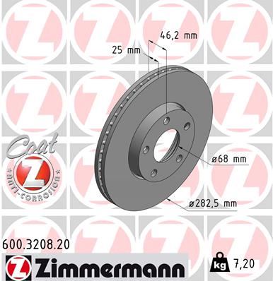 ZIMMERMANN ÖN FREN AYNASI PASSAT-VARİANT1.8 T 1.9TDİ 2.3 VR5 2.8 10.96/11.00 282x25x5DLxHAVALI 986478872-DF4045 8E0615301A OEM: 8E0615301A - ZIMMERMANN 600.3208.20 kodlu oto yedek parça görseli