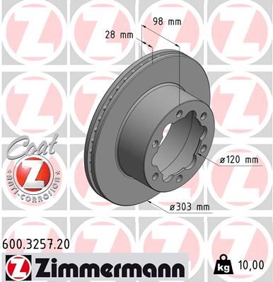 ZIMMERMANN FREN DİSKİ CRAFTER 2.0 TDI 2N0615601A-2N0615601C OEM: 2N0615601A-2N0615601C - ZIMMERMANN 600.3257.20 kodlu oto yedek parça görseli