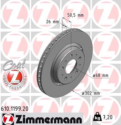 ZIMMERMANN ÖN FREN AYNASI HAVALI VOLVO V70 97-00 C70 97-05 S70 96-00 XC70 97-02 302x26x5DLxHAVALI 986478454-DF4233 272276-31262095 OEM: 272276-31262095 - ZIMMERMANN 610.1199.20 kodlu oto yedek parça görseli
