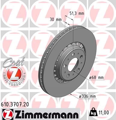 ZIMMERMANN ÖN FREN AYNASI ADET VOLVO XC90 2.5T-D5-T6 2002-2010 17 JANT 336x30x5DLxHAVALI 986479202-DF4340S 31262489-306573015-306573013 OEM: 31262489-306573015-306573013 - ZIMMERMANN 610.3707.20 kodlu oto yedek parça görseli