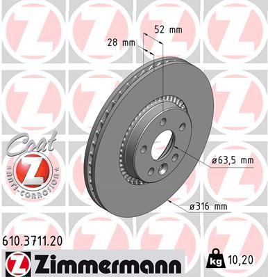 ZIMMERMANN ON FREN DISK AYNASI HAVALI S60 II - 10 15 S80 II 08 14 V60 I 10 15 V70 III 10 15 XC70 II 07 14 V60 06 14 FORD S-MAX 10 15 GALAXY 10 15 2.0 ECOBOOST - 2.2 TDCI / FREELANDER 2 3.2 6G9N2C375DC-1380046-LR027107 OEM: 6G9N2C375DC-1380046-LR027107 - ZIMMERMANN 610.3711.20 kodlu oto yedek parça görseli