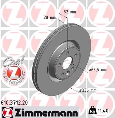 ZIMMERMANN ON FREN DISK AYNASI HAVALI VOLVO S60 II 10 15 S80 II 06 V60 I 11 15 V70 III 07 15 XC70 II 09 15 336cm CAP 30769057-30736313 OEM: 30769057-30736313 - ZIMMERMANN 610.3712.20 kodlu oto yedek parça görseli